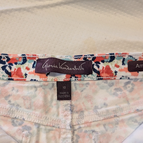 3/$23 Gloria Vanderbilt Amanda Blue and Orange Stretchy Denim Shorts Size 10 - Picture 2 of 6